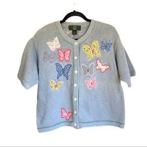 Orvis Butterfly Button Down Sweater Blue Size L